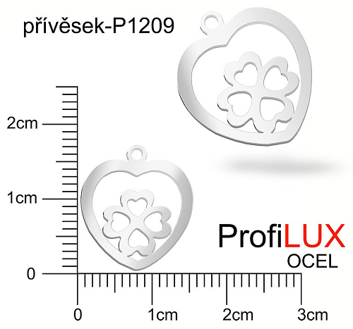 Přívěsek Ocel ozn-P1209 SRDCE+čtyřlístek velikost 17x15mm. Řada přívěsků ProfiLUX