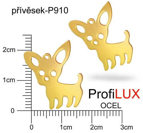 Přívěsek Chirurgická Ocel ozn-P910 ČIVAVA velikost  24x20mm. Řada přívěsků ProfiLUX. Barva POZLACENO