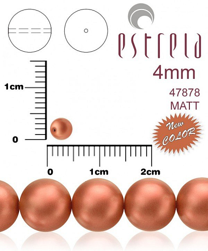 VOSKOVANÉ korále tvar kulatý. Velikost 4mm. Barva 47878 MATT (matná červená měděná). Balení 31ks na návleku