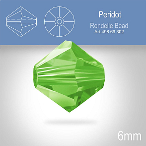 PRECIOSA Bicone MC BEAD (sluníčko) velikost 6mm. Barva PERIDOT. Balení 21ks .