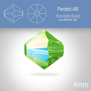 PRECIOSA Bicone MC BEAD (sluníčko) velikost 4mm. Barva PERIDOT Aurore Boreale. Balení 31ks .