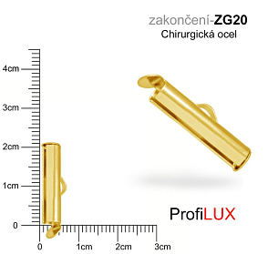 Zakončení na náramky chirurgická ocel. Ozn. ZG20. Velikost otvor 3,5mm délka 20mm. Barva POZLACENO.