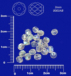 Korálky BROUŠENÉ 3mm. Barva 0003-AB, Průhledná s pokovem. Balení 150Ks.