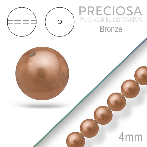 PRECIOSA Voskované Perle barva BRONZE 98997 velikost 4mm. Balení návlek 31Ks. 