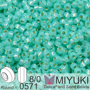 Korálky Miyuki Round 8/0. Barva 571 Dyed Sea Green Silverlined Alabaster. Balení 5g