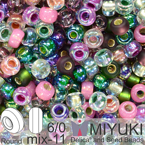 Korálky Miyuki MIX Round 6/0. Barva 11 Heather. Balení 5g