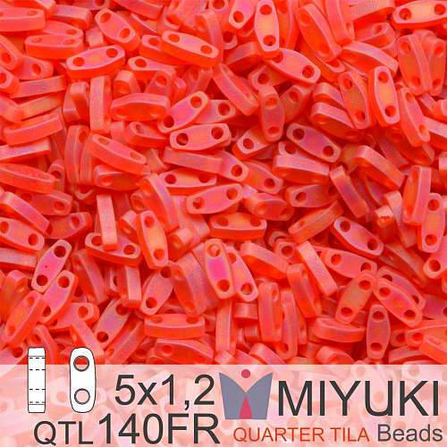 Korálky Miyuki QuarterTila. Barva Matte Transparent Red Orange AB QTL 140FR. Balení 3g