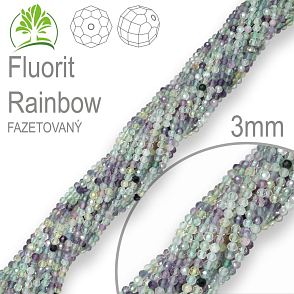 Korálky z minerálů Fluorit Rainbow Fazetovaný polodrahokam. Velikost pr.3mm. Balení 130Ks. 