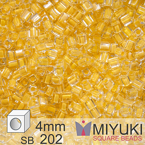 Korálky Miyuki SQUARE Beads 4mm. Barva Lemon Lined Crystal SB202. Balení 5g.