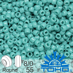 Korálky TOHO tvar ROUND (kulaté). Velikost 8/0. Barva č. 55-Opaque Turquoise . Balení 10g.