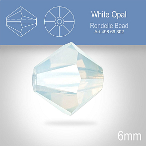 PRECIOSA Bicone MC BEAD (sluníčko) velikost 6mm. Barva WHITE OPAL. Balení 21ks .