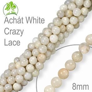 Korálky z minerálů Achát White Crazy Lace přírodní polodrahokam. Velikost pr.8mm. Balení 10Ks.