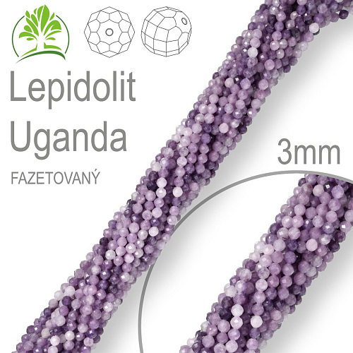 Korálky z minerálů Lepidolit Uganda Fazetovaný polodrahokam. Velikost pr.3mm. Balení 130Ks.