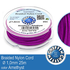 Braided NYLON (splétaná nit na náramky) GRIFFIN síla nitě 1mm cívka 25m. Barva Amethyst