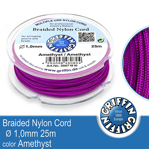 Braided NYLON (splétaná nit na náramky) GRIFFIN síla nitě 1mm cívka 25m. Barva Amethyst