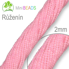 Korálky Mini BEADS z minerálů Růženín přírodní polodrahokam. Velikost pr.2mm. Balení 190Ks.