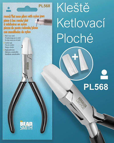 Kleště bižuterní Ketlovacé/Ploché s nylonem+ náhradní koncovky.  Ozn. PL568.  Velikost kleští 125x50mm