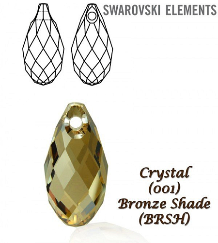 Swarovski 6010 Briolette Pendant 11x5,5mm. Barva CRYSTAL BRONZE SHADE