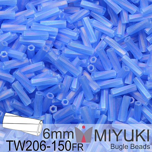 Korálky Miyuki Bugle Bead 6mm. Barva TW206-150FR Matte Tr Sapphire AB. Balení 10g.