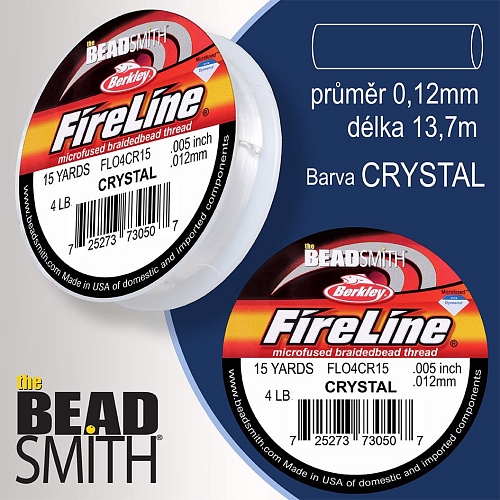 FIRELINE Berkley profesionální splétaná šnůra z polyethylenových vláken. Průměr 0,12mm, zátěž (4lb) 1,8Kg, balení (15yards) 13,7m, barva CRYSTAL.