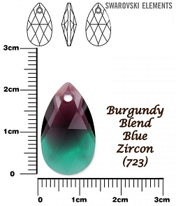 SWAROVSKI Pear-Shaped 6106 barva BURGUNDY BLEND ZIRKON BLUE velikost 22mm.