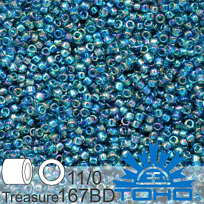 Korálky TOHO tvar TREASURE (válcové). Velikost 11/0. Barva č. 167BD-Trans-Rainbow Teal . Balení 5g.