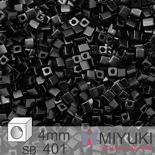 Korálky Miyuki SQUARE Beads 4mm. Barva Black SB401. Balení 5g.