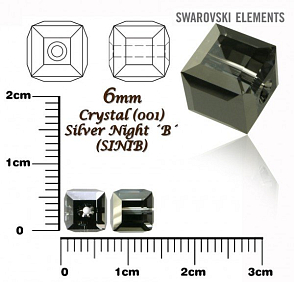 SWAROVSKI CUBE Beads 5601 barva CRYSTAL SILVER NIGHT ´B´ velikost 6mm.