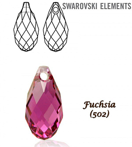 Swarovski Elements 6010 Briolette Pendant 11x5,5mm. Barva FUCHSIA (502).