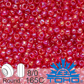 Korálky TOHO tvar ROUND (kulaté). Velikost 8/0. Barva č.165C-Trans-Rainbow Ruby . Balení 10g.