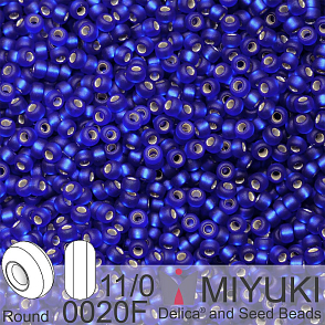 Korálky Miyuki Round 11/0. Barva 0020F Matte Silverlined Cobalt. Balení 5g.