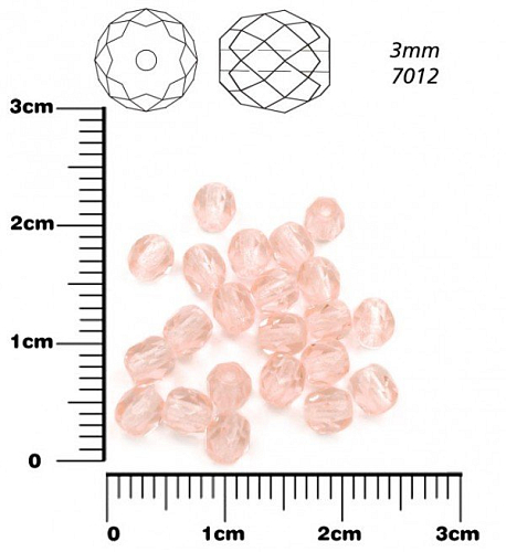 Korálky BROUŠENÉ 3mm. Barva 7012, Průhledná růžová. Balení 150Ks.