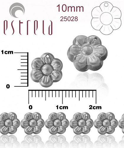 Korálky VOSKOVANÉ tvar KYTIČKA velikost 10mm. Přímý otvor. Barva 25028 (ŠEDÁ). Balení 10Ks.