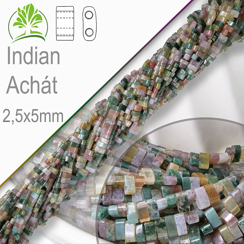 Minerální korálky tvarované Indian Achát. Velikost 2,5x5mm obdelníkové korálky s dvěma otvory. Balení 20Ks