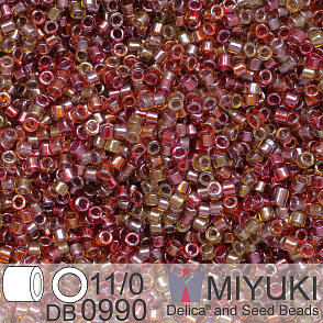 Korálky Miyuki Delica 11/0. Barva Sparkling Lined Cranberry Harvest Mix DB0990. Balení 5g