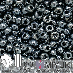 Korálky Miyuki Round 6/0. Barva 451 Gunmetal. Balení 5g