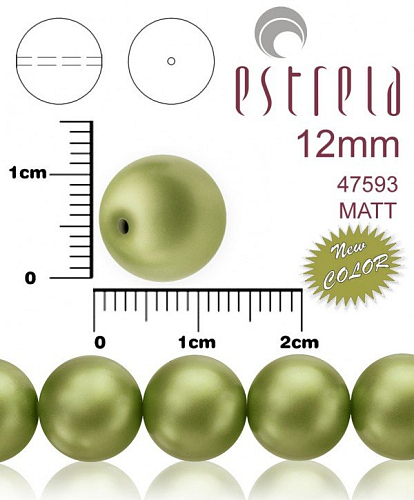 VOSKOVANÉ korále tvar kulatý. Velikost 12mm. Barva 47593 MATT (matná zelená khaki). Balení 8ks na návleku. 