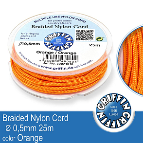 Braided NYLON (splétaná nit na náramky) GRIFFIN síla nitě 0,5mm cívka 25m. Barva Orange