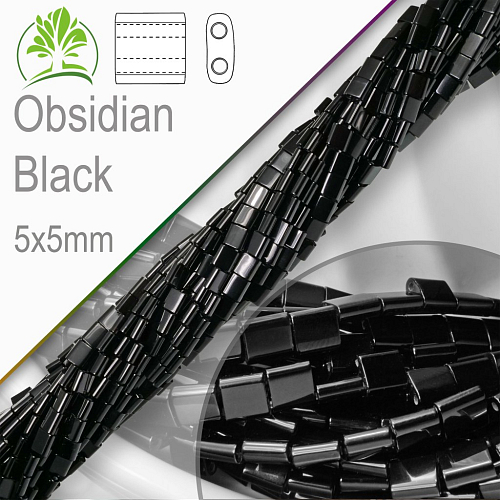 Minerální korálky tvarované Obsidian Black. Velikost 5x5mm čtvercové korálky s dvěma otvory. Balení 10Ks