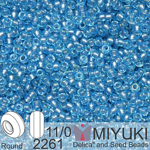 Korálky Miyuki Round 11/0. Barva 2261 Light Gray Lined Aqua AB. Balení 5g.