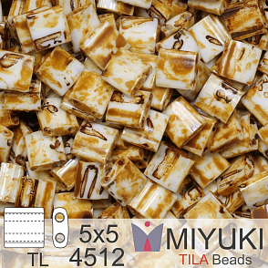 Korálky MIYUKI tvar TILA BEADS velikost 5x5mm. Barva TL 4512 Opaque Yellow Picasso. Balení 5g.