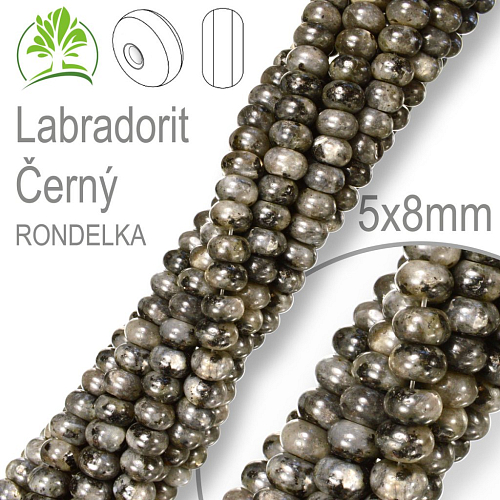 Korálky RONDELKA z minerálů  Labradorit Černý polodrahokam. Velikost pr.8x5mm. Balení 15Ks.