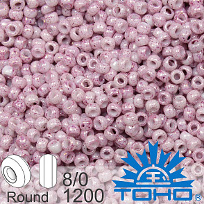 Korálky TOHO tvar ROUND (kulaté). Velikost 8/0. Barva 1200 Marbled Opaque White/Pink. Balení 10g.