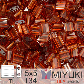 Korálky MIYUKI tvar TILA BEADS velikost 5x5mm. Barva TL-134 Transparent Dark Topaz. Balení 5g.