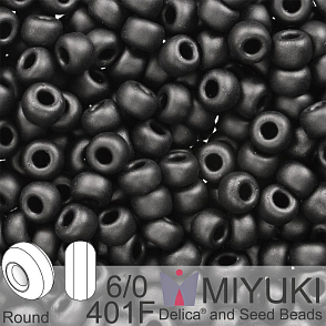 Korálky Miyuki Round 6/0. Barva 401F Matte Black. Balení 5g