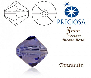 PRECIOSA Bicone (sluníčko) velikost 3mm. Barva TANZANITE. Balení 42ks .