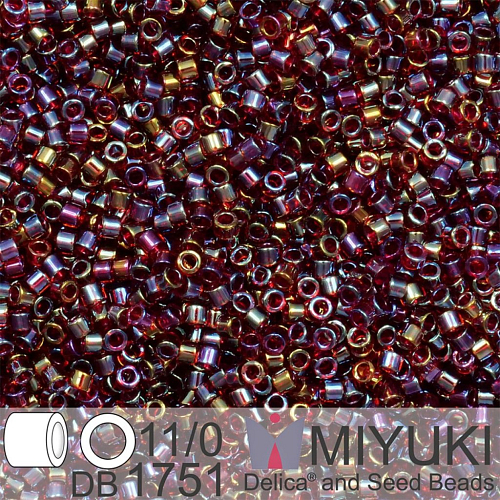 Korálky Miyuki Delica 11/0. Barva Red Lined Topaz AB DB1751. Balení 5g