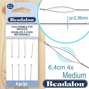 BEADALON jehla na korálky Collapsible Eye délka 6,4cm Medium síla 0,36mm balení 4Ks