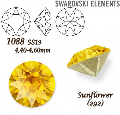 SWAROVSKI ELEMENTS 1088 XIRIUS Chaton SS19 (4,40-4,60mm) barva SUNFLOWER (292). 