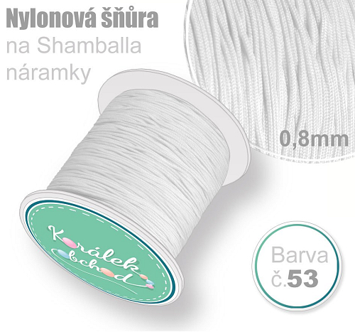 Nylonová šňůra na Shamballa náramky průměr nitě 0,8mm. Barva č.53. Bílá.